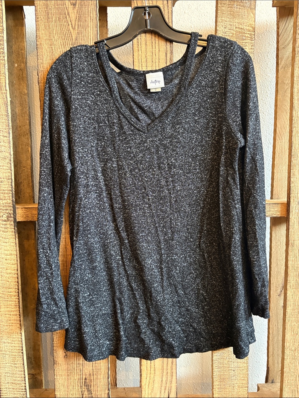 Day trip Black Heather V-Neck Long Sleeve Top